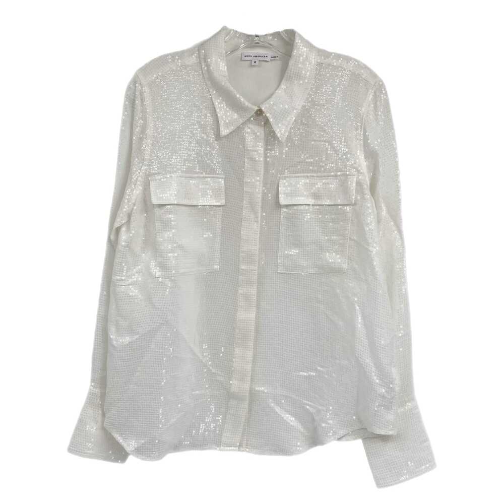 Good American White Sequin Button-Up Blouse | Size 2